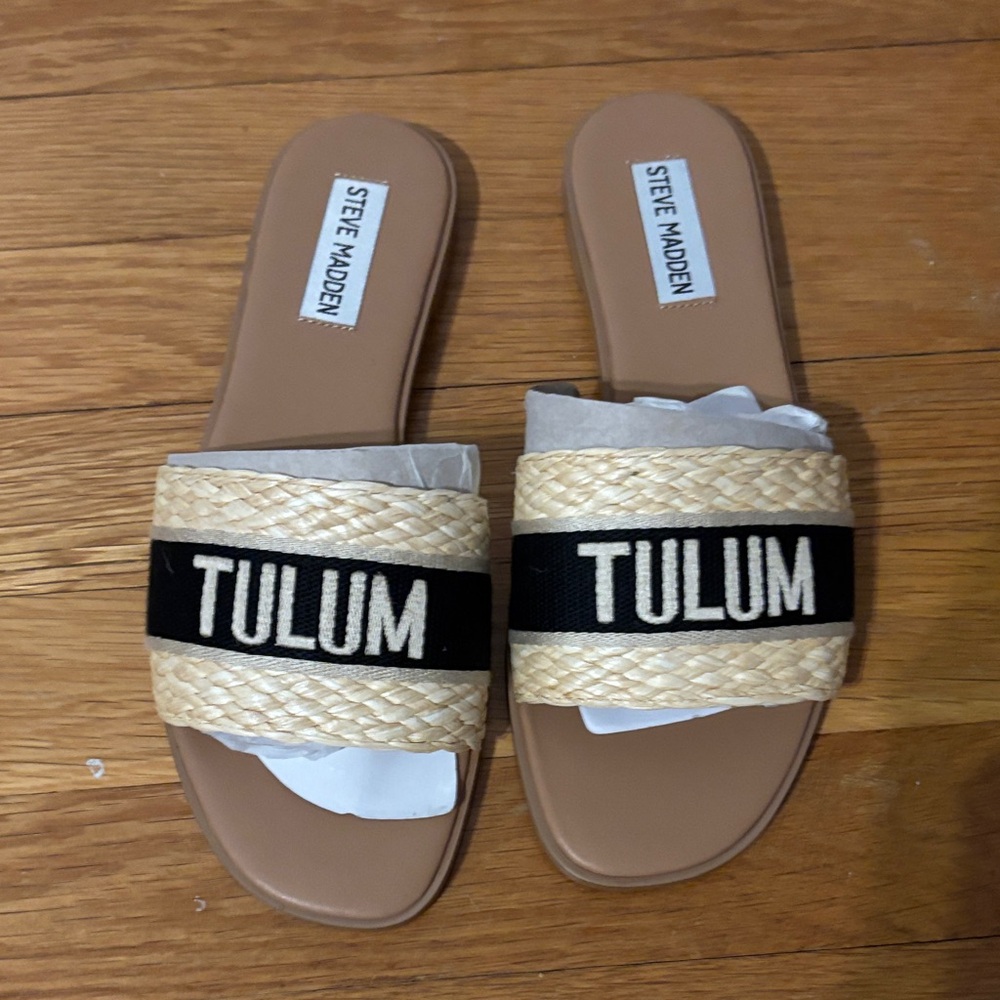 Steve Madden Tulum Sandals in Tan and Black